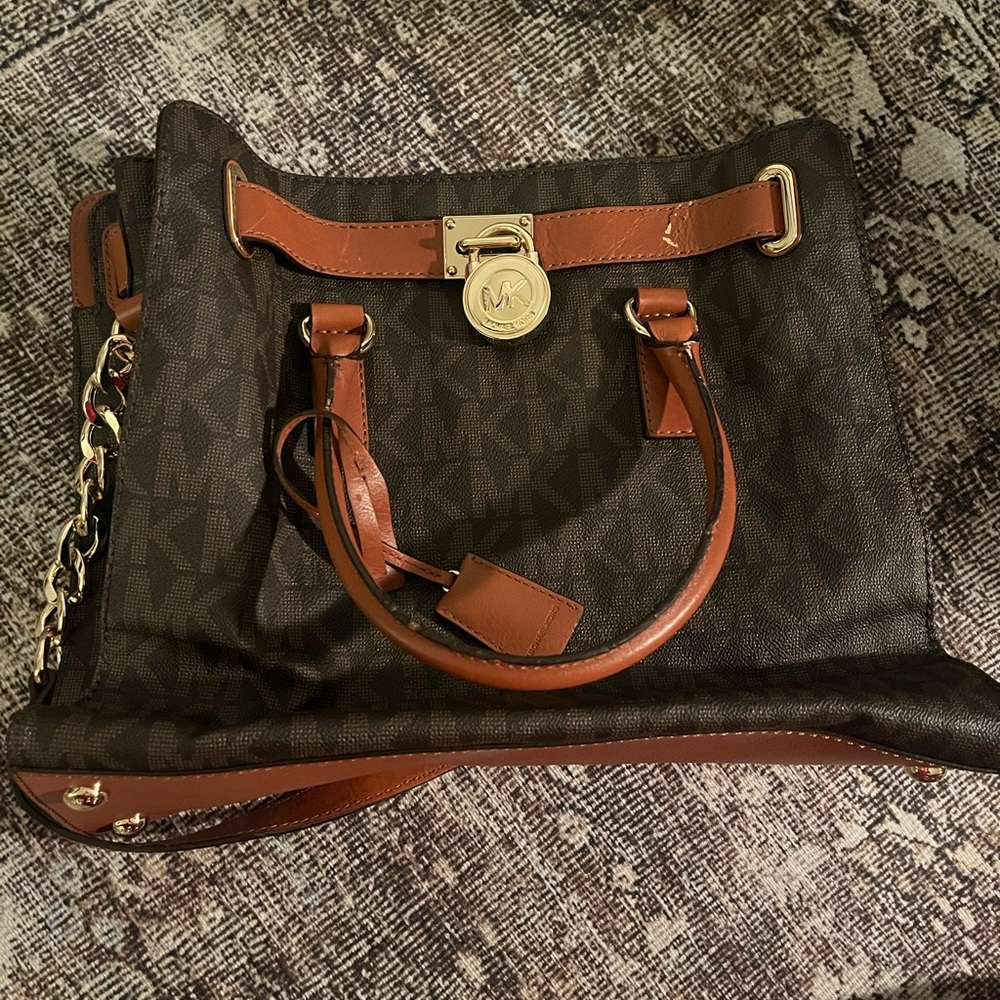 Michael Kors Dark Brown Shoulder Bag with Gold Accents